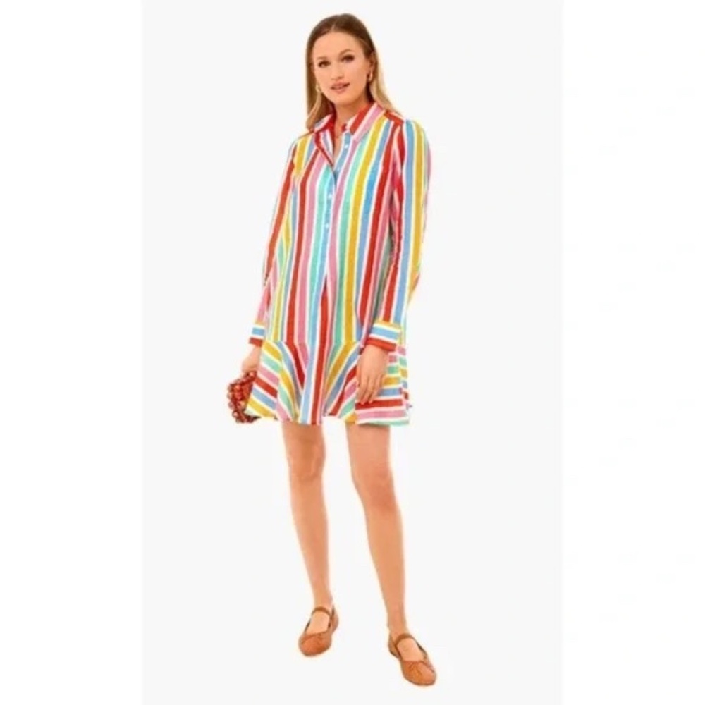Women's EUC Tuckernuck Rainbow Stripe Callahan Shirt Dress Size XL Long Sleeve